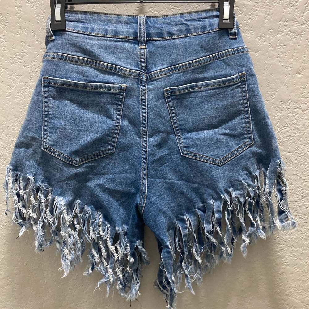 HDLTE Denim Jean Fringe Shorts Women Size Small - Picture 6 of 7